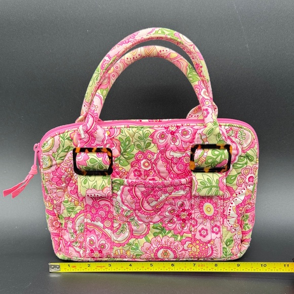 Vera Bradley Purse Pink and Green Floral Top Handle - Picture 2 of 11